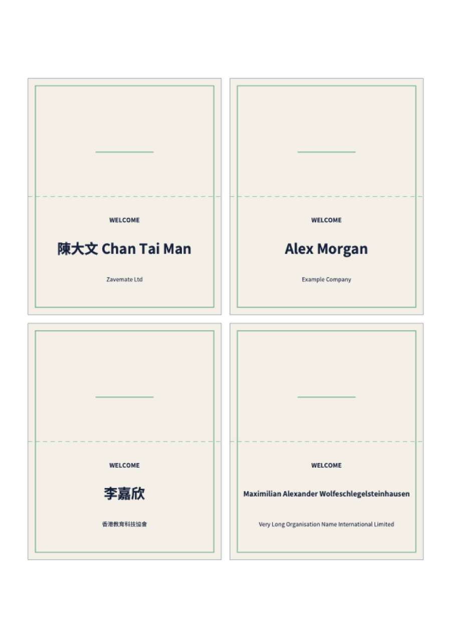 Place cards and table cards from your guest list